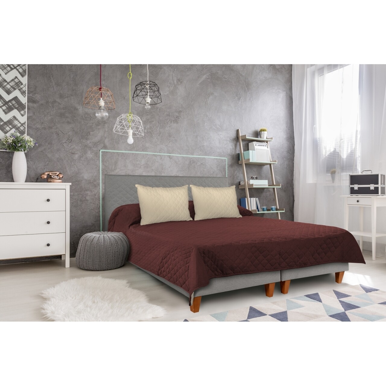 Cuvertura Double Face Alcam, 210 x 220 cm 100% microfibra, ciocolata/crem - imagine 4